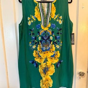 New York & Company Green Dress with Yellow Floral Accents